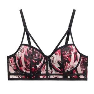 Torrid Strap Front Simply Mesh Underwire Bra Torn Rose Floral Black Plus Size 1